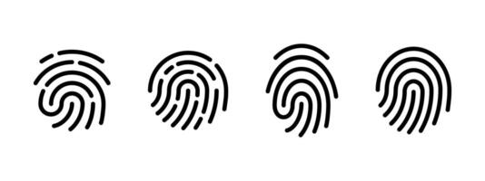 Fingerprint icon set. Finger print illustration. Biometric identity sign. ID security authentication technology. Thumb print symbol. Fingerprint scan pictogram. Touch screen concept. vector