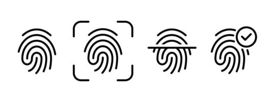 Fingerprint scanning status icon set. Biometric identity symbol. Finger print scan illustration. Identification and verification protection. Touch screen authentication sign. Finger signature. vector