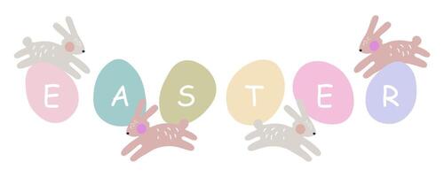 Happy Easter. cute naive simple gouache illustrations of Easter eggs, carrot, pattern, flowers, tulip, snowdrop, for greeting card, invitation, banner or background vector
