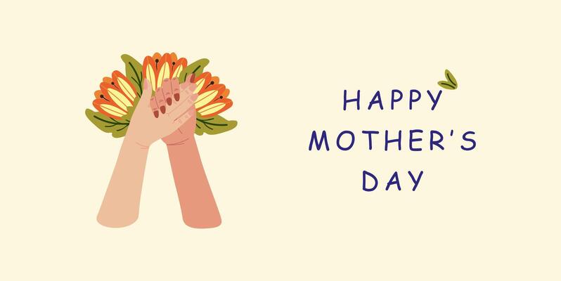 Happy Mother's Day. gouache modern cute floral illustration of peony flower, rose, plant, bouquet, pattern, leaf, for greeting card, coral background, invitation or banner