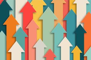 Vibrant multicolored arrows pointing upward. Progress, growth and success concept vector
