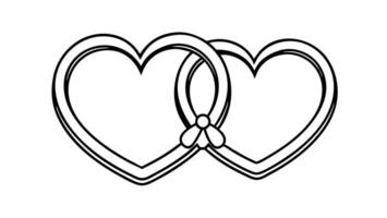 Two interlocked heart outlines tied with a bow in a black and white design. Romantic Valentine's Day illustration vector