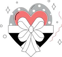 Red heart with a white ribbon and polka dots in a simple outline illustration. Valentine's Day design vector
