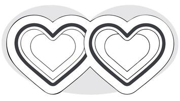 Interlinked black and white outline hearts illustration on a minimalistic background. Valentine's Day design vector