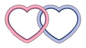 Two interlinked pastel-colored hearts with clean outlines on a white background. Valentine's Day design vector