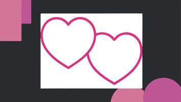 Pink outlined hearts on a black background with geometric patterns. Minimalistic Valentine's Day design vector