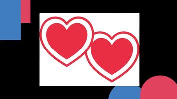 Two red outlined hearts with white inner borders on a geometric modern background. Valentine's Day illustration vector