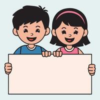 Excited Pair of Kids Showing an Empty Frame vector