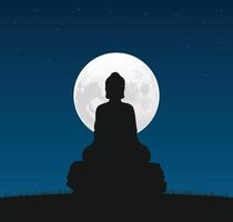 Lord Gautam Buddha sitting on a rock in front of the Moon vector