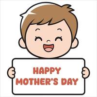 Excited Boy Displaying Mother's Day Wishes vector