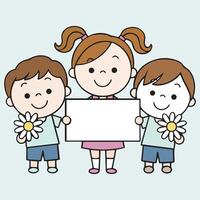 Joyful Trio Holding an Empty Board vector
