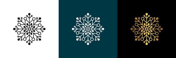 Symmetrical circular for logotype, snowflake. circular pattern. Color black, white, gold. Isolated design element for themes abstract geometrical modern decoration round logo template. vector
