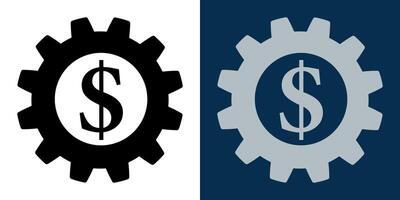 Gear wheel with dollar sign inside it. Banking, finance and business. Engineering price icon. Business development and support vector
