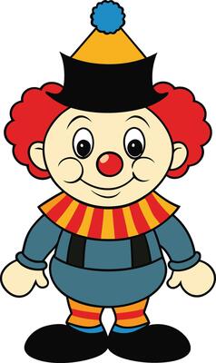 Cartoon clown with hat and red nose