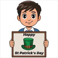 Smiling Boy Holding a Sign That Says Happy St Patrick's Day vector