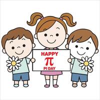 Happy Kids Presenting a Pi Day Message Board vector