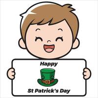Cheerful Boy Holding a St. Patrick's Day Greeting Board vector