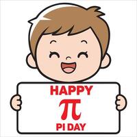 Smiling Boy Holding a Sign That Says Pi Day vector