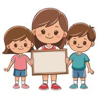 Three Happy Children with Blank Frame vector