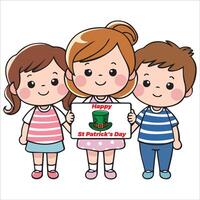 Excited Kids Presenting a Happy St. Patrick's Day Banner vector