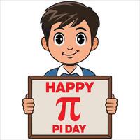 Smiling Kid Displaying a Pi Day Message vector