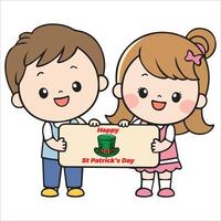 Smiling Duo Displaying a Happy St. Patrick's Day Message vector