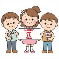 Playful Group Displaying a Pi Day Greeting Board vector