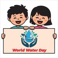 Smiling Duo Displaying a Happy World Water Day Message vector