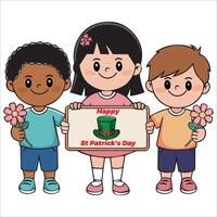 Three Happy Kids Holding a St. Patrick's Day Sign vector