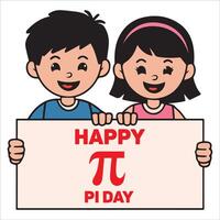 Smiling Duo Displaying a Pi Day Message vector