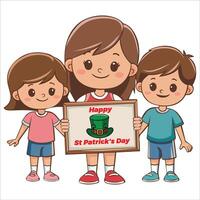 Cute Trio Holding a Happy St. Patrick's Day Signboard vector