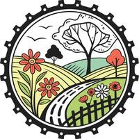 A bicycle wheel with a flower and a road in the background vector