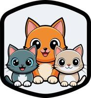 A cartoon cat and two kittens are sitting together vector