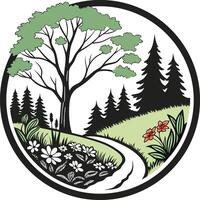 A circular logo with a tree and flowers vector