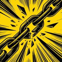 A broken chain with a broken link on a yellow background vector