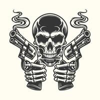 Skull with guns and smoke on a white background vector