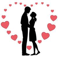 A couple is silhouetted against a heart shaped background vector