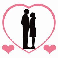 A silhouette of a couple standing in front of a heart vector