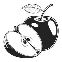 Black and white apple with leaf illustration vector