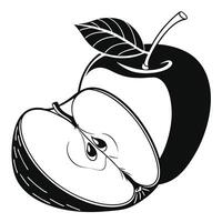 Black and white apple with leaf on white background vector