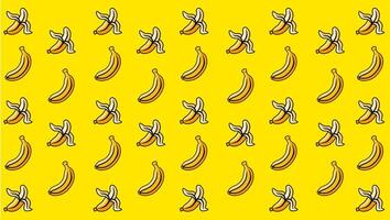A lively yellow pattern featuring whole and peeled bananas in a playful design. vector