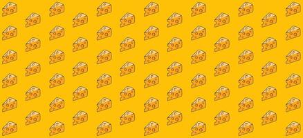 A seamless yellow pattern featuring illustrated slices of Swiss cheese with holes. vector