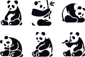 A collection of pandas in a variety of different poses vector