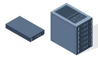 Isometric server. Server racks. Server boxes isolated. Network server room. Computer network technology. illustration vector