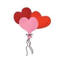 Balloons in the shape of red and pink hearts tied with a ribbon. Perfect for Valentine's Day, weddings, and romantic decorations. Flat illustration isolated on white background. vector