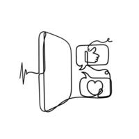 a line drawing of a phone with like and a heart and a phone icon vector