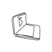 a black and white drawing of a laptop and play button vector