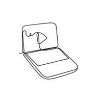 a drawing of a laptop with a button play player vector