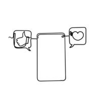 a drawing of a phone with two speech bubbles vector