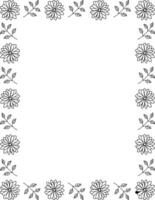flower frame hand drawn line art. daisy with foliage border vector